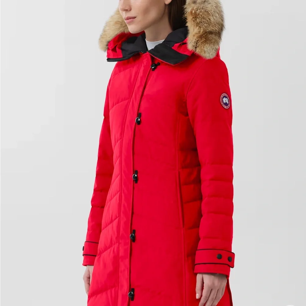 Canada Goose Women's Vibrant Red Puffer Coat with Fur Hood - Picture 2 of 16